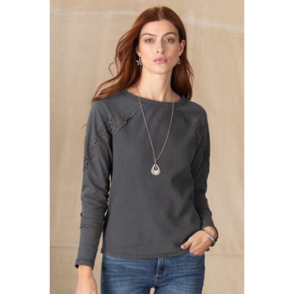 Sundance Liliya Mixed Media Long Sleeve Tee NWT in Charcoal XS